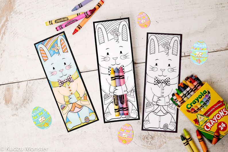 Easter Bunny printable coloring page crayon hugger colored image 1