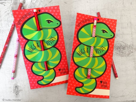 Hugs and Hisses striped snake pencil holder Valentine instant download digital printable file print out easy unique Valentine's day card Il_570xn