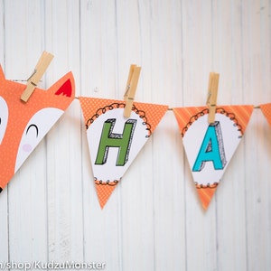 Fox woodland Party printable banner custom words A-Z baby shower banner birthday bunting flag banner party decoration