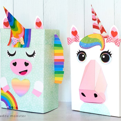 unicorn valentine box printable decor kit 3d rainbow horn 3d etsy