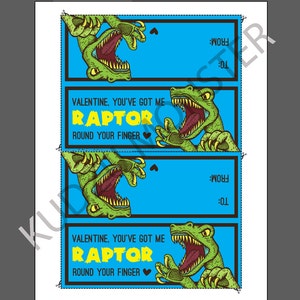 Raptor Dinosaur Valentine Treat Topper INSTANT DOWNLOAD printable print at home valentine's day candy bag label top boy valentine funny image 2