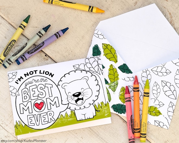 Kids Mother's Day Card Coloring page cute safari lion