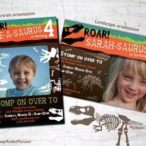 dinosaur fossil party invitation photo birthday party personalized printable invitation card file triceratops tyrannosaurus stegosaurus