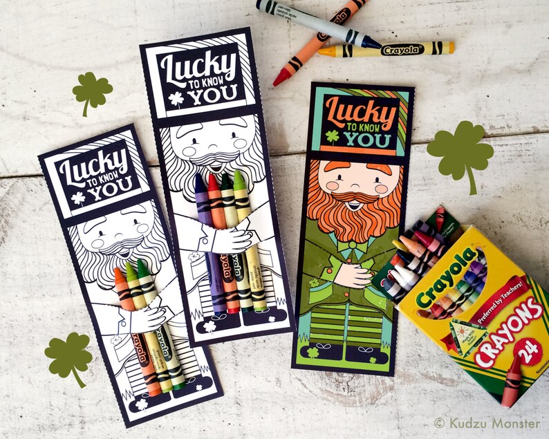 St. Patrick's Day printable leprechaun coloring page crayon hugger colored pencil holder classroom activity party favors handouts for kids image 1