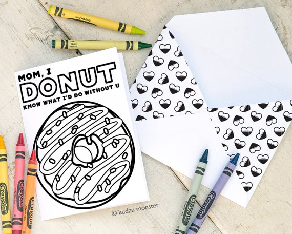 Cupcake Mother's Day INSTANT DOWNLOAD Printable Coloring Card cute DIY card sweets sprinkles baker baked goods cake hearts activity mom Il_570xn