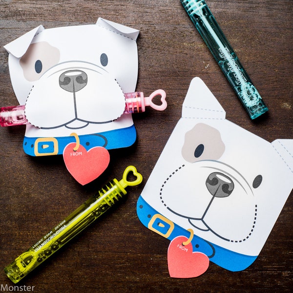 Puppy Classroom Candy or treat Holder valentines cute dog individual candy valentine card Valentine's day bubble tube, pixie stick, pencil