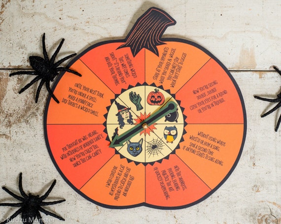 Printable Halloween spin game inspired by vintage Zingo Halloween Stunt Game. Easy spinner game with funny activities for kids to act out Il_570xn