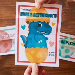 Baby T-Rex Dinosaurier Ei faltende Überraschungs druckbare Valentinskarten - süße bunte Kinder Dino Valentinstag Tyrannosaurus Rex