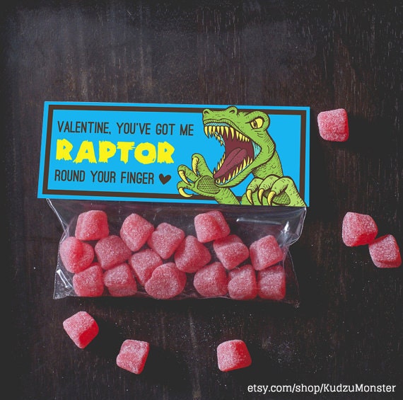 Raptor Dinosaur Valentine Treat Topper INSTANT DOWNLOAD printable print at home valentine's day candy bag label top boy valentine funny Il_570xn