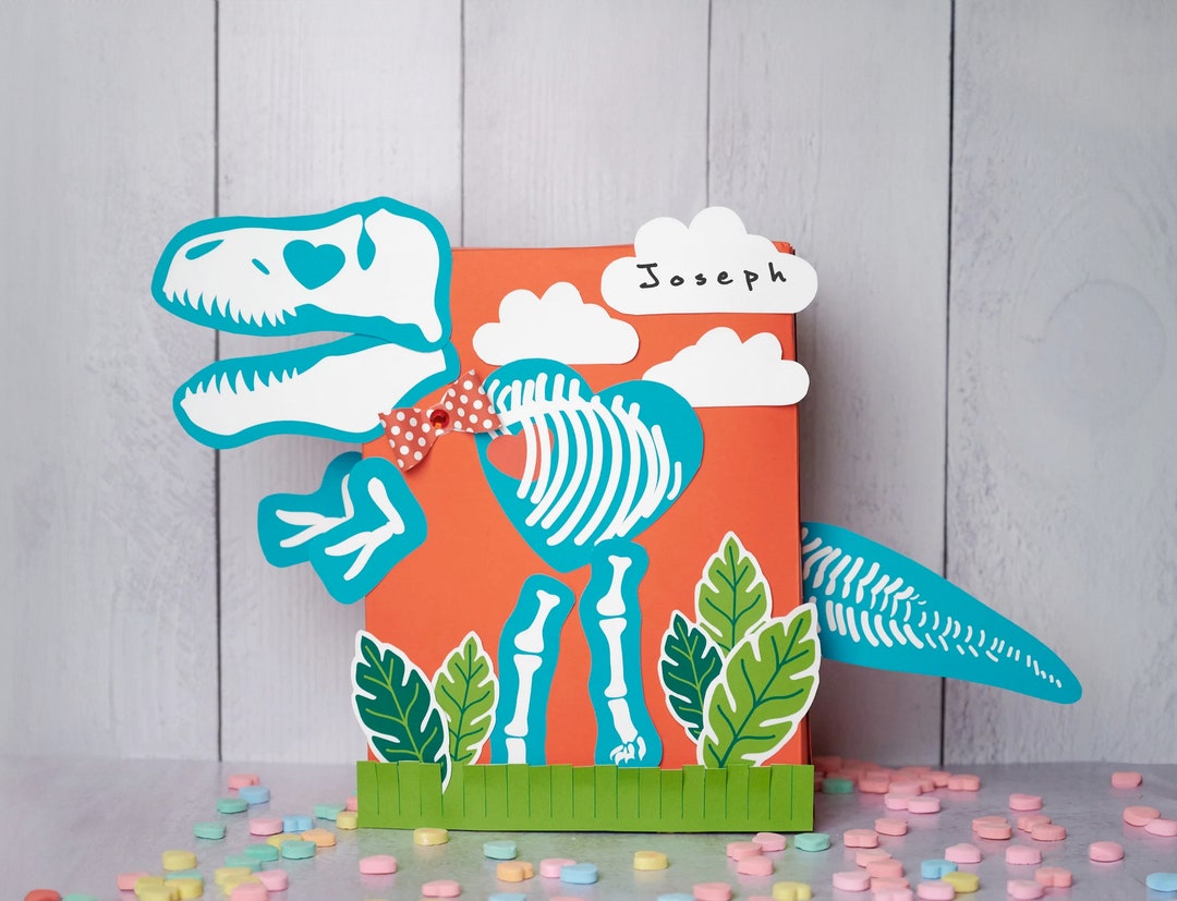 T Rex Fossil Valentine Box Printable Decor Kit 3D Bowtie, Eye Options ...