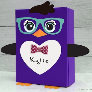 Penguin Valentine Box Kit Printable Decorations 3D beak, eye options, 3D bow, sunglasses, boy or girl mailbox school valentine's day cards