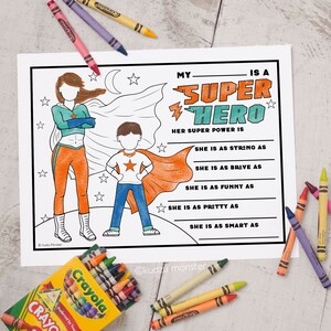 INSTANT DOWNLOAD afdrukbare Super Mom Moederdag kleurplaat activiteitenblad klasactiviteit perfect voor stiefmoeder, oma, adoptiemoeder