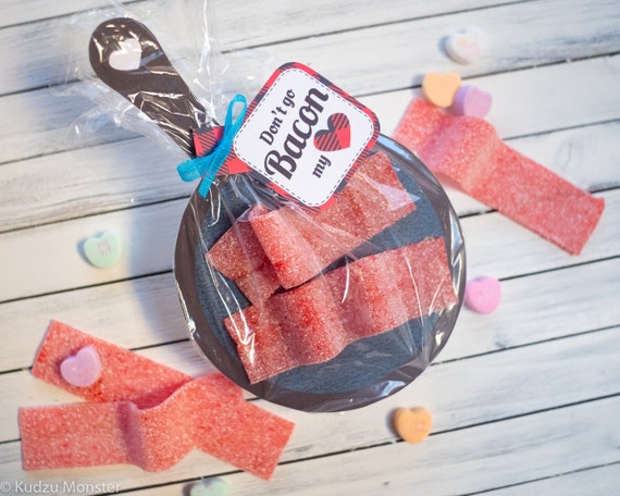 Bacon Valentine Funny Frying Pan Printable Instant Download Treat Bag Insert for Gummy Belts Sour Streamers Easy Unique Valentine's Day Gift Il_570xn