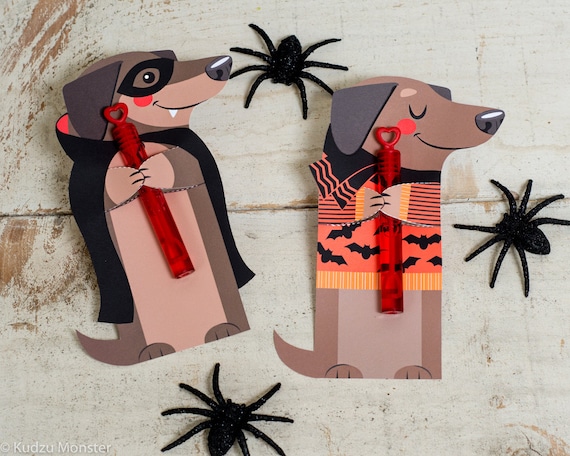 Weenie Dog Halloween Printable Dachshund Puppy weiner dog Non Candy, Pencil halloween, bubble halloween, glow stick, or candy hugger Il_570xn