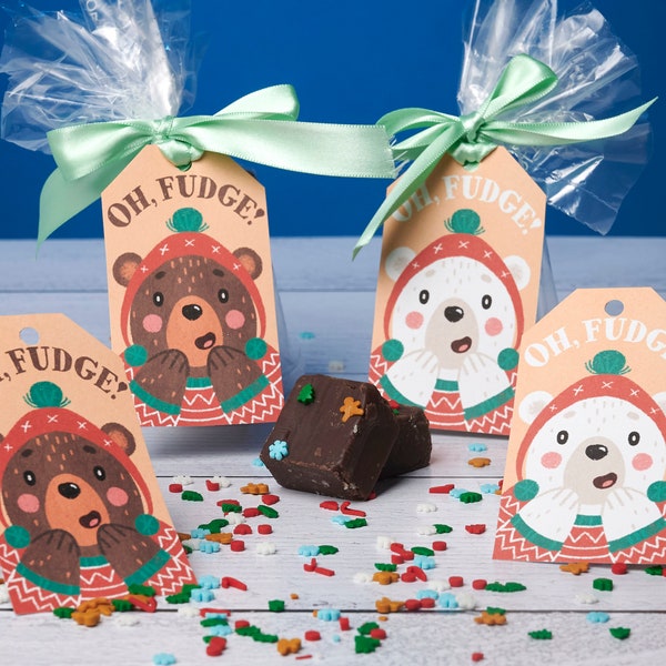 Printable Fudge Gift Tags | Oh Fudge Polar Bear and Brown Bear Instant Download Christmas Gift Tags for Homemade Fudge or Brownies Favors