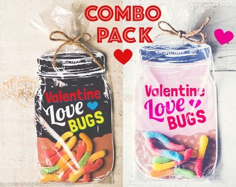 Combo Pack Download Printable Valentine candy gift DIY mason jar for gummi worms, beetle toys, spider, candy classroom valentine funny