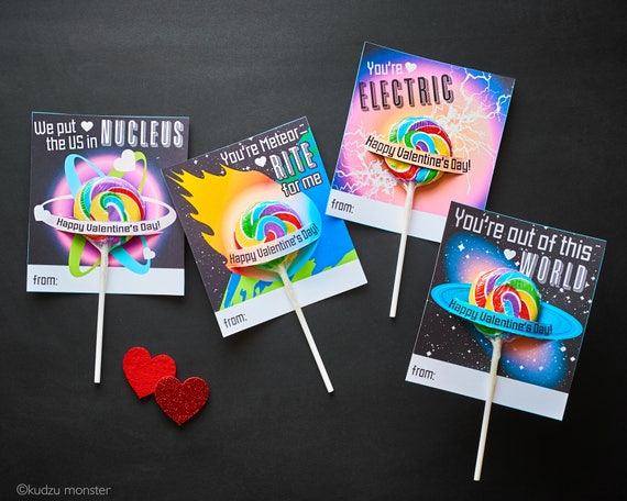 Science valentine Space Science Lollipop Holder Card Printable DIY Atom Saturn Tesla Electricity meteor comet asteroid meteorite valentines Il_570xn