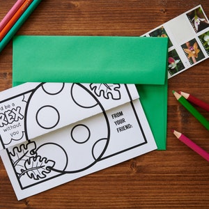 T Rex Dinosaur Egg Valentine Folding Surprise Coloring Page Card- Cute ...