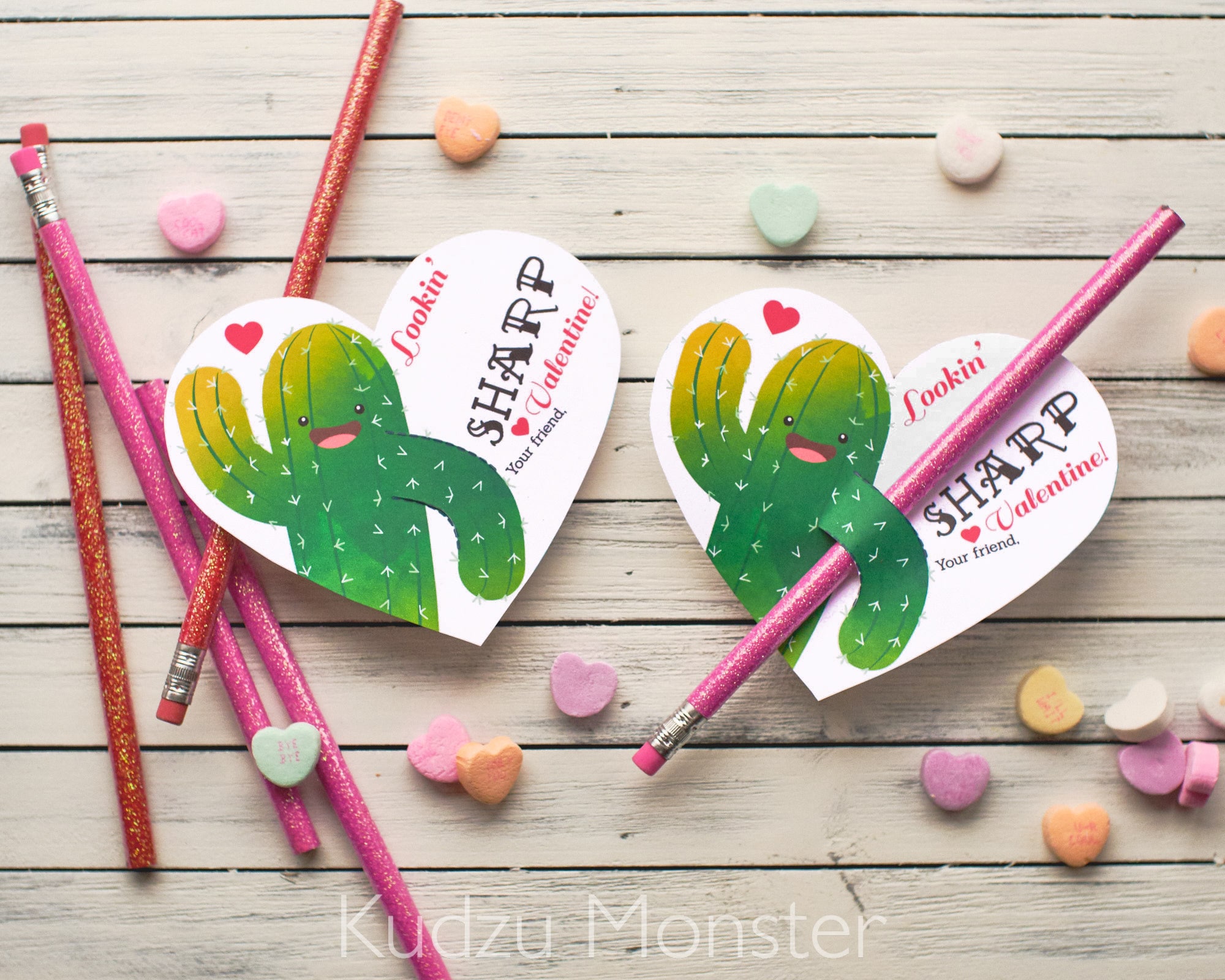 Cactus Valentines Succulent Heart Pencil Holder Cute Classroom
