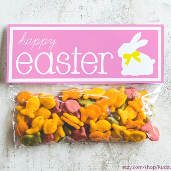 printable easter bunny candy bag topper for plastic snack bag or brown paper sack candy party favors classroom kids gift treat topper