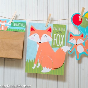 Fox woodland Party printable decor kit fox party game instant download treat topper party favor