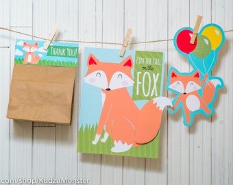 Fox woodland Party printable decor kit fox party game instant download treat topper party favor