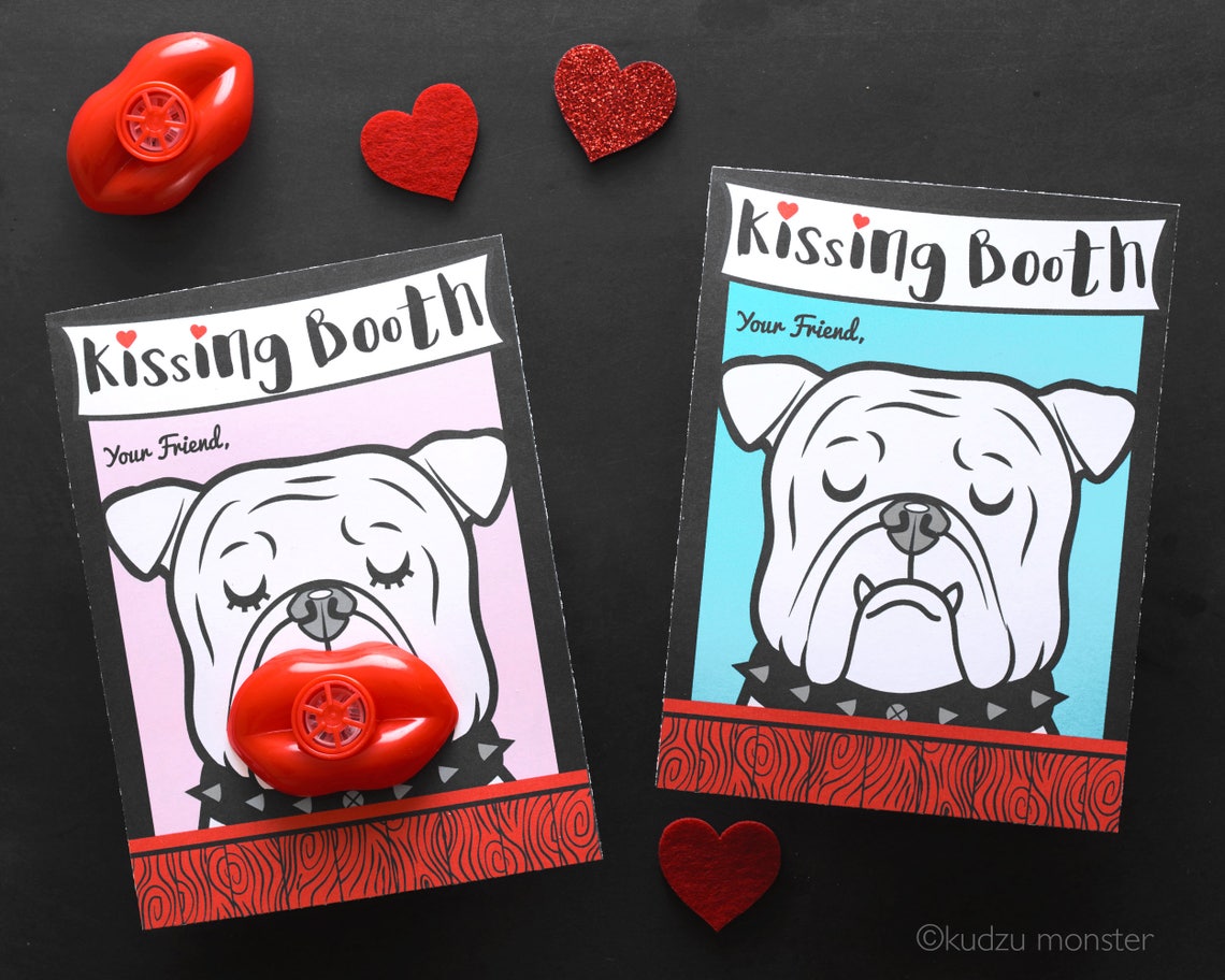 Bulldog Lip Whistle Valentine Printable Dog Kissing Booth Lips Valentine s Day Card DIY Print At