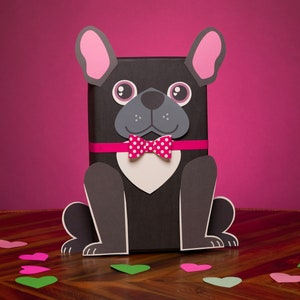 Schwarz Frenchie Valentine Box druckbares Dekor-Kit, süße französische Bulldogge Hündchen Valentinstag Briefkasten Bastelset Schuhkarton, Print at Home