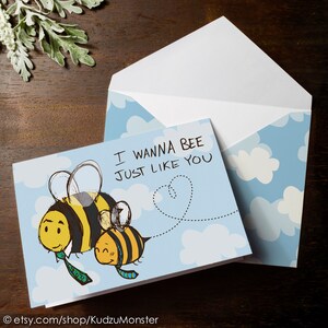 SOFORTIGER DOWNLOAD Hummel Karte zum Vatertag I wanna bee just like you. Niedliche Wolken illustrierte skizzenhafte Vatertagskarte für Kinder
