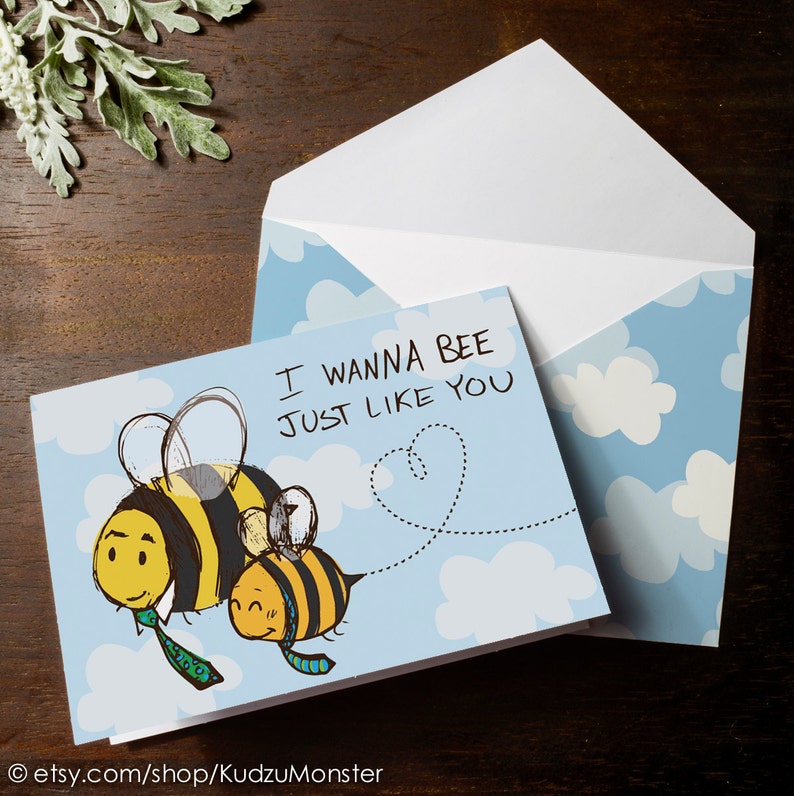 INSTANT DOWNLOAD Father's Day Bumble Bee Card I wanna bee image 1