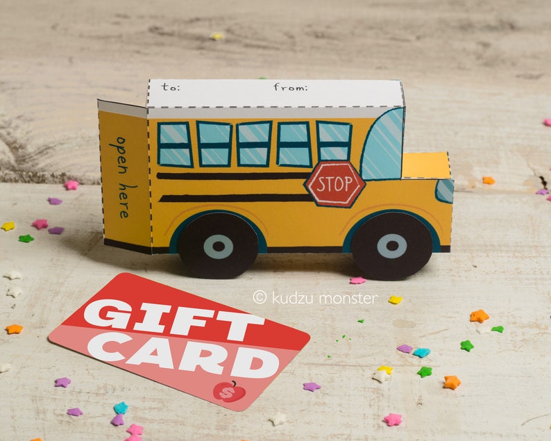 Teacher Appreciation School Bus printable gift card box holder image 1