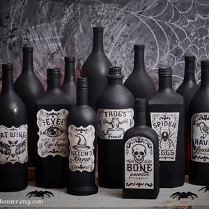 Halloween Printable Party Decor kit with cupcake wrapper and cupcake toppers, apothecary bottle labels, art print, party favor coffin boxes image 3