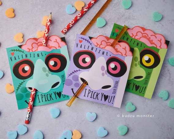Funny Zombie Nose Picking Valentines Classroom Pencil Holder valentines valentine card Valentine's day pixie sticks I pick you Il_570xn