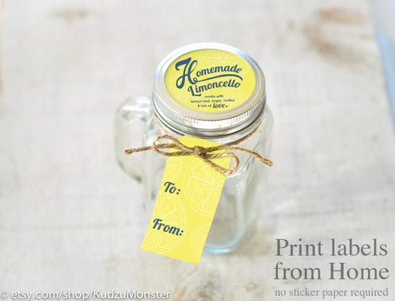 Limoncello Print at home labels and tags for homemade mason jar gifts printable yellow lemon theme gift tags and top label limoncello kit Il_570xn