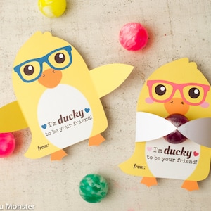 Druckbare Ente Klassenzimmer Süßigkeiten oder Geschenk Halter Valentinstag Tiere Umarmung individuelle Süßigkeiten Valentinstag Karte Ente Valentinstag Schokolade Halter