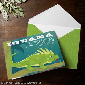 INSTANT DOWNLOAD Vaderdag grappige woordspeling kaart Iguana Be Just Like You reptiel jongen kaart illustratie