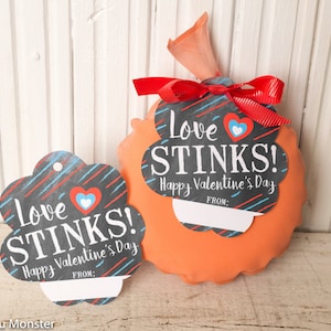 Imprimible Whoopee Cushion Regalos del Día de San Valentín LOVE STINKS descarga instantánea etiquetas de regalo pizarra simple archivo fácil divertido folleto de San Valentín
