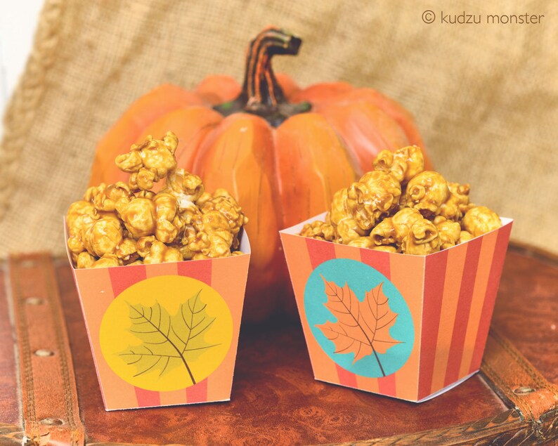Fall Leaves Printable Caramel Popcorn Boxes Party Favors image 1