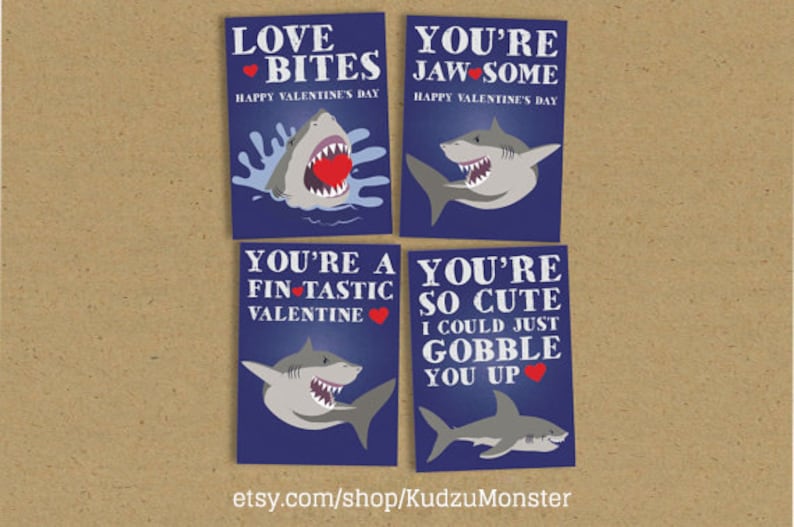 INSTANT DOWNLOAD Printable Classroom shark valentines cards | Etsy