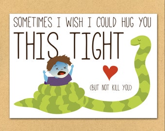 INSTANT DOWNLOAD Printable Classroom funny snake boa big hug humorous printable Valentine's day cards cute boy valentines