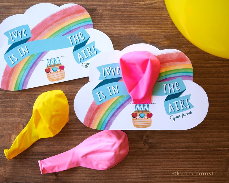 Printable Hot Air Balloon Valentine's Day Card Noncandy Etsy