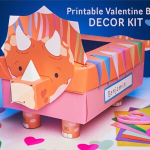 Triceratops Valentine Box Kit | Printable Dinosaur Mailbox for ...