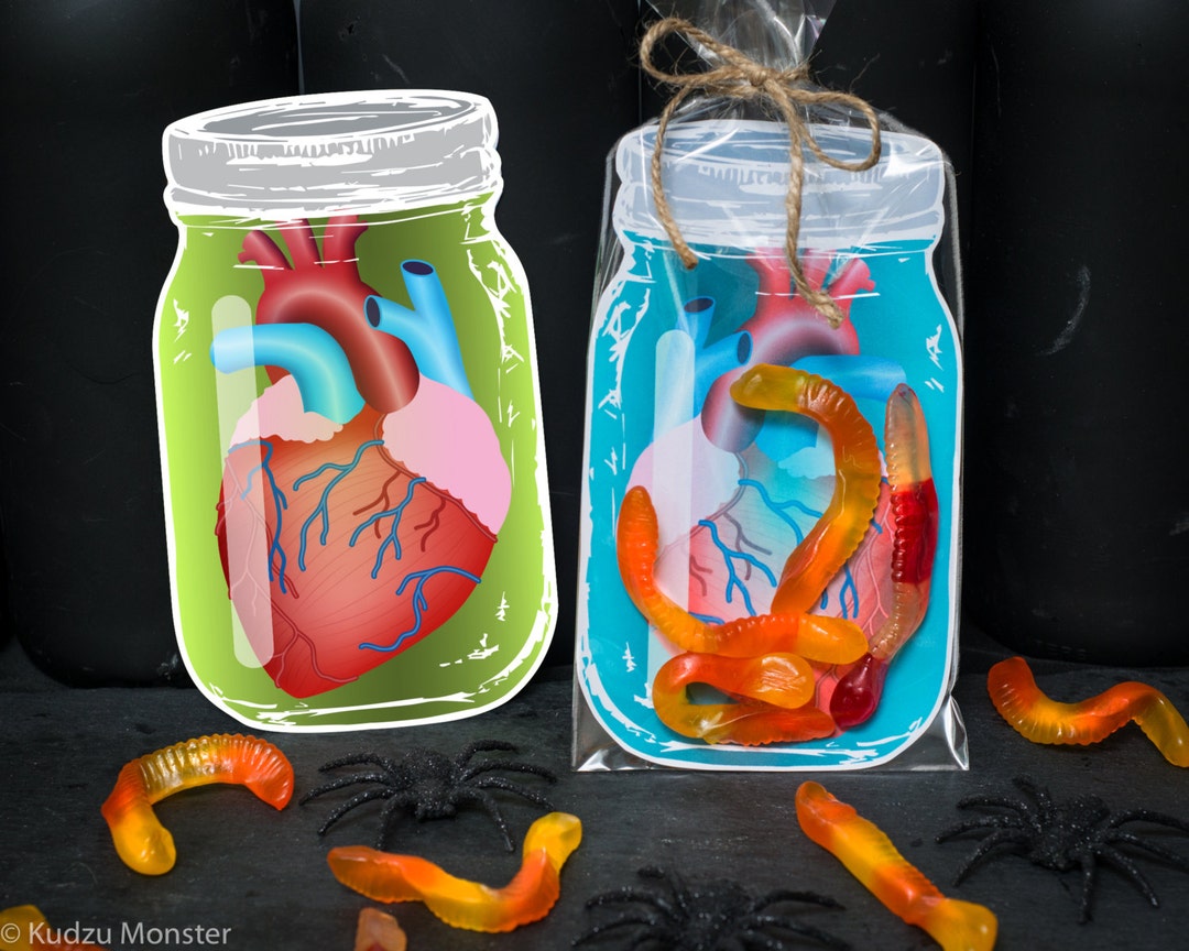 INSTANT DOWNLOAD Heart in a Jar Gummy Worm Printable Bag Inset Etsy