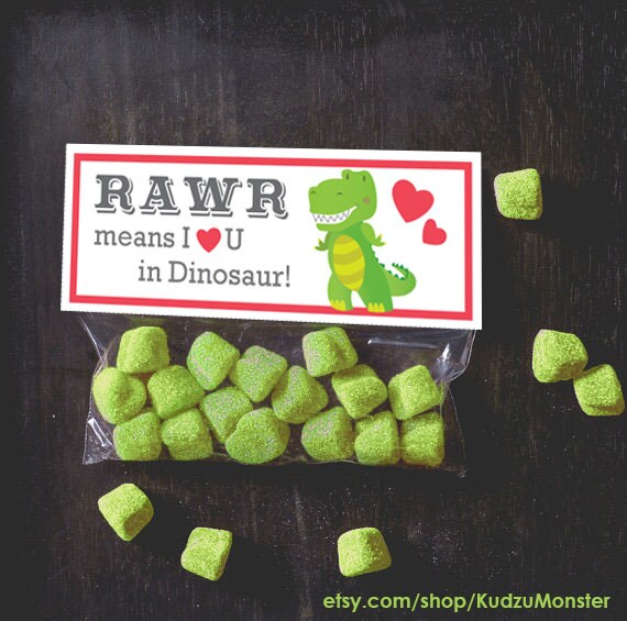INSTANT DOWNLOAD Printable Classroom Valentines Treat Candy Bag Topper Dinosaurs t-rex tyrannosaurus rex boy valentine craft cute dino Il_570xn