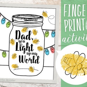 Finger Paint Art Father&#39;s Day Printable Lightning Bug Firefly DIY Kid&#39;s Art Activity for Dad Fingerprints Ink Pad 8x10 inch Art work Print