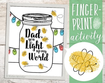 Arte della pittura con le dita Festa del papà Stampabile Fulmine Bug Lucciola Attività artistica per bambini fai da te per papà Impronte digitali Tampone di inchiostro 8x10 pollici Opera d'arte Stampa