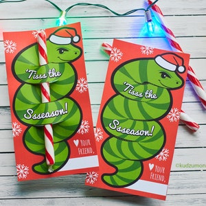 Cartão porta-canetas de doces de Natal de cobra para crianças, sala de aula, festa de feriado, download instantâneo, imprimível, presente engraçado para meninos