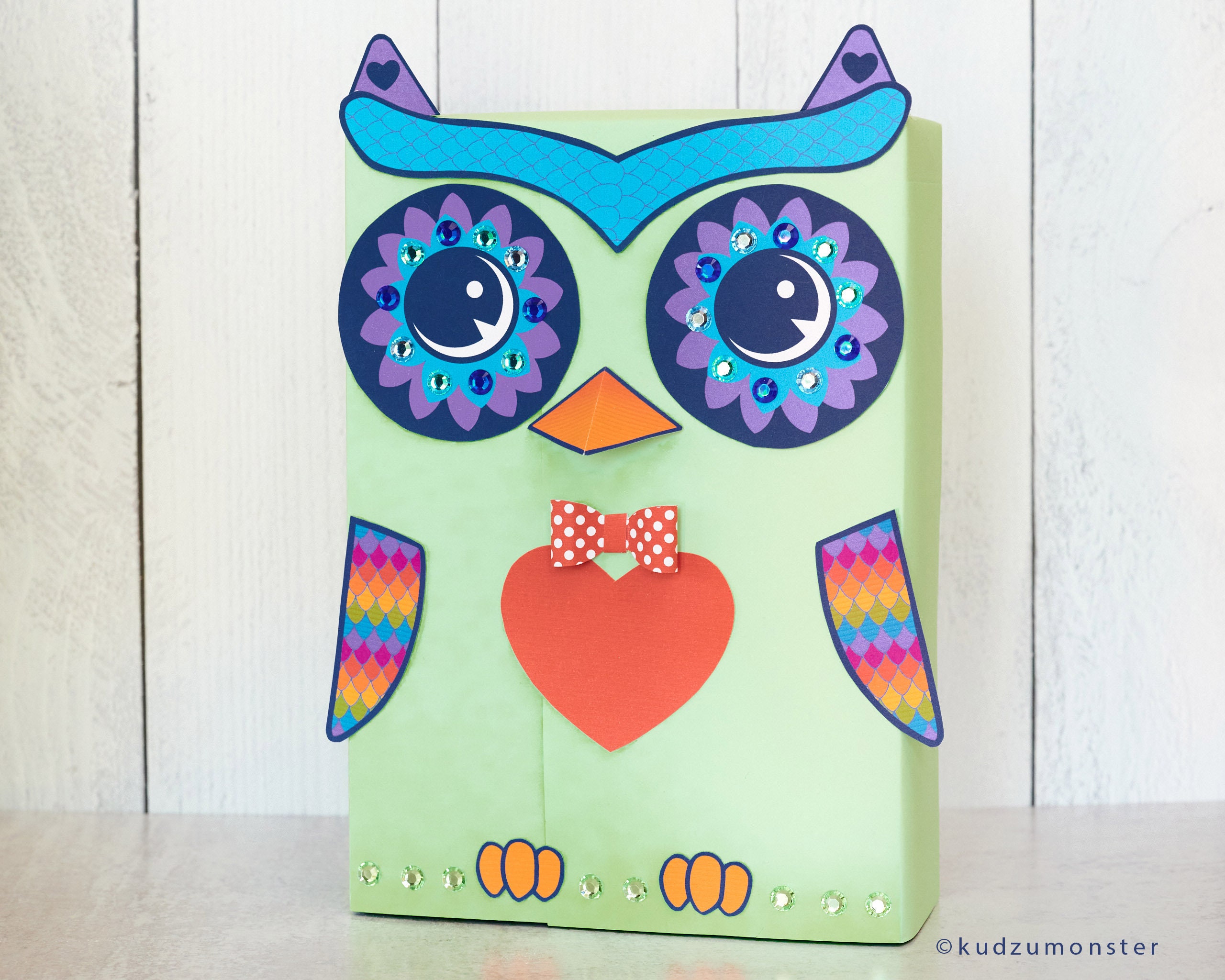 Owl Valentine Bag or Box Printable Decor Kit 3D beak and bowtie, wings, feet, eyes, sunglasses, rain