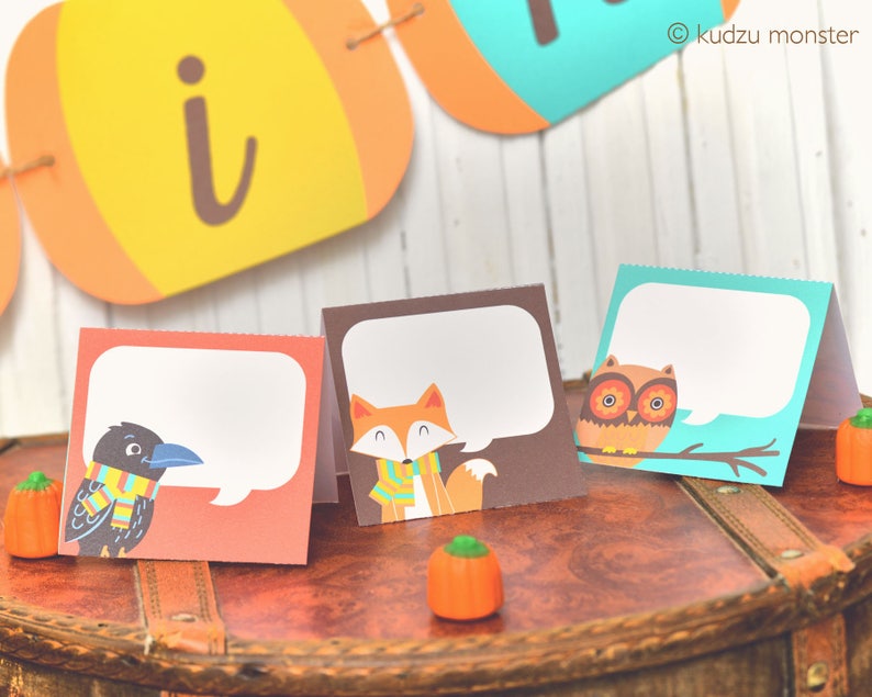 Fall Woodland Character Illustrated Tent Cards for Food image 1