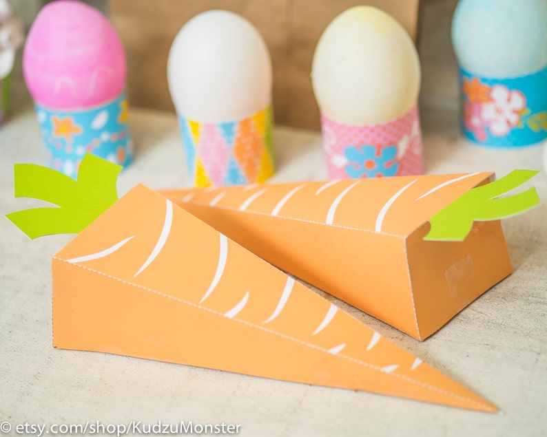 Easter printable carrot party favor boxes candy cones image 1